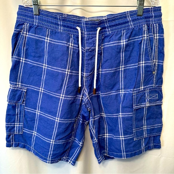 Vilebrequin Men's Size XL Shorts Blue White Linen Drawstring Cargo 10” Inseam - Picture 1 of 10